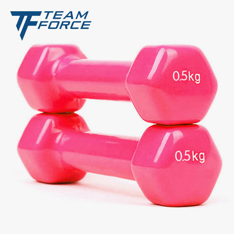 colored pvc coated hex vinyl coated dipping 1kg dumbbells sets for kids
